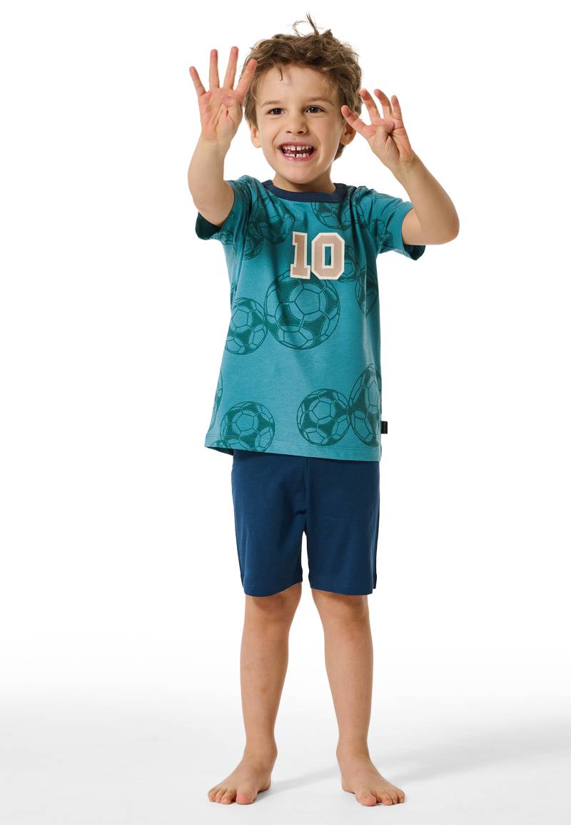 Schlafanzug kurz Fußball grün - Boys World 116 von Schiesser