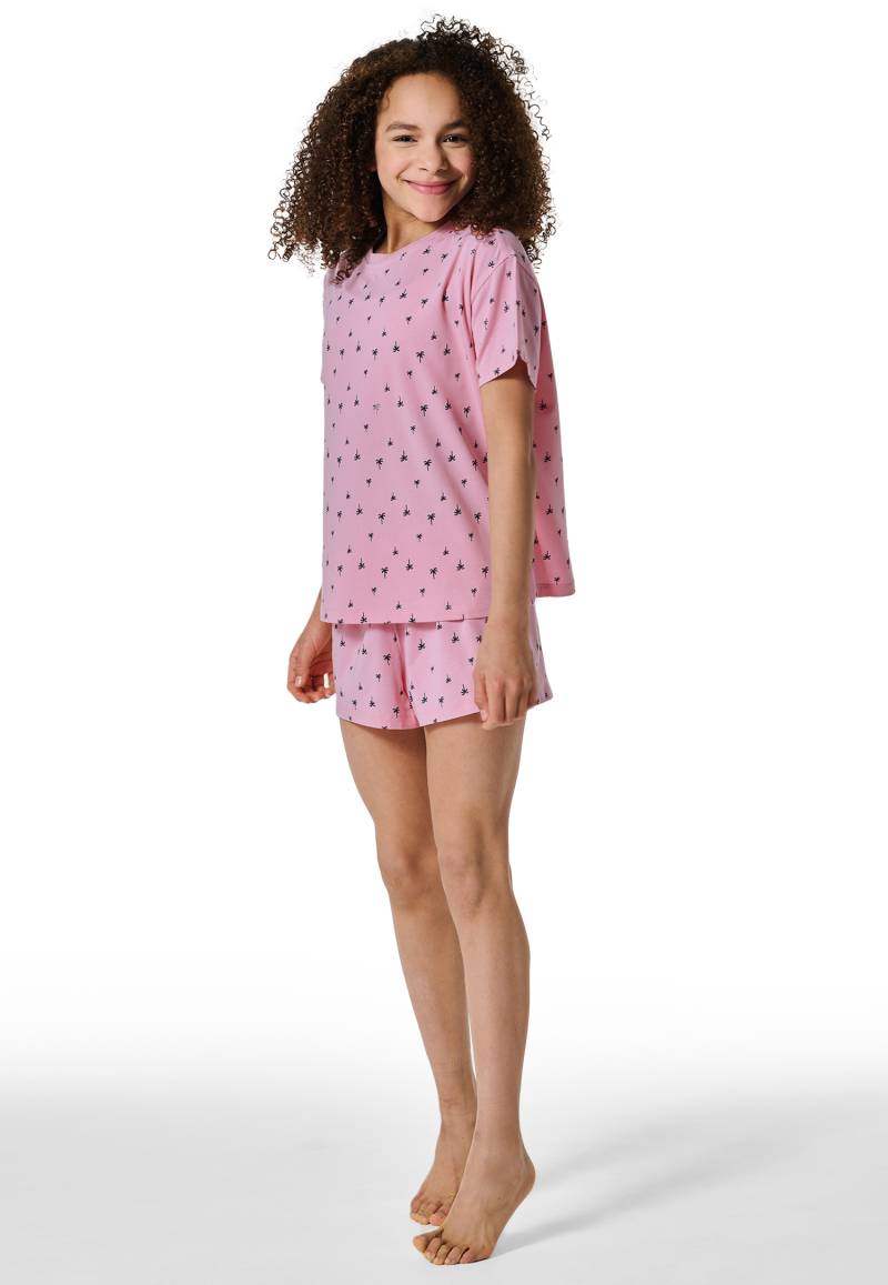 Schlafanzug kurz Palmen powder pink - Nightwear 140 von Schiesser