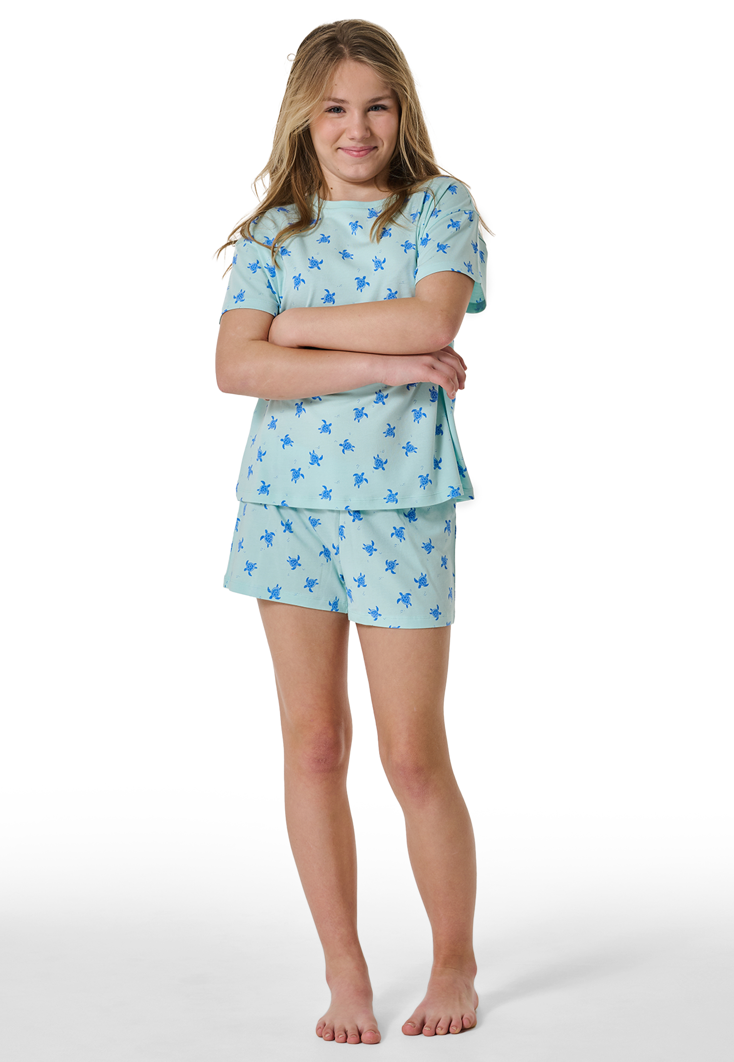 Schlafanzug kurz Schildkröten hellgrün - Nightwear 140 von Schiesser