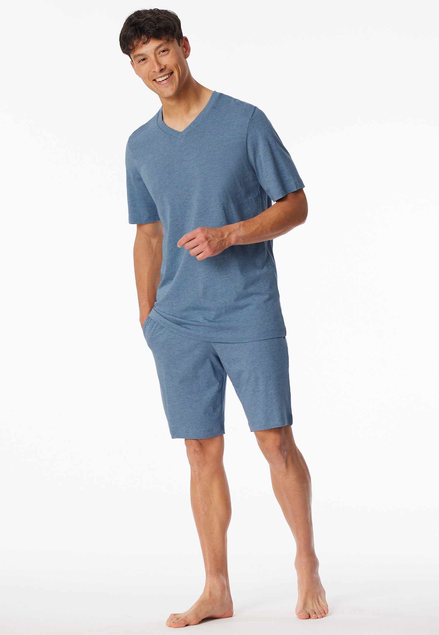 Schlafanzug kurz blau-jaspe - Modern Nightwear 56 von Schiesser