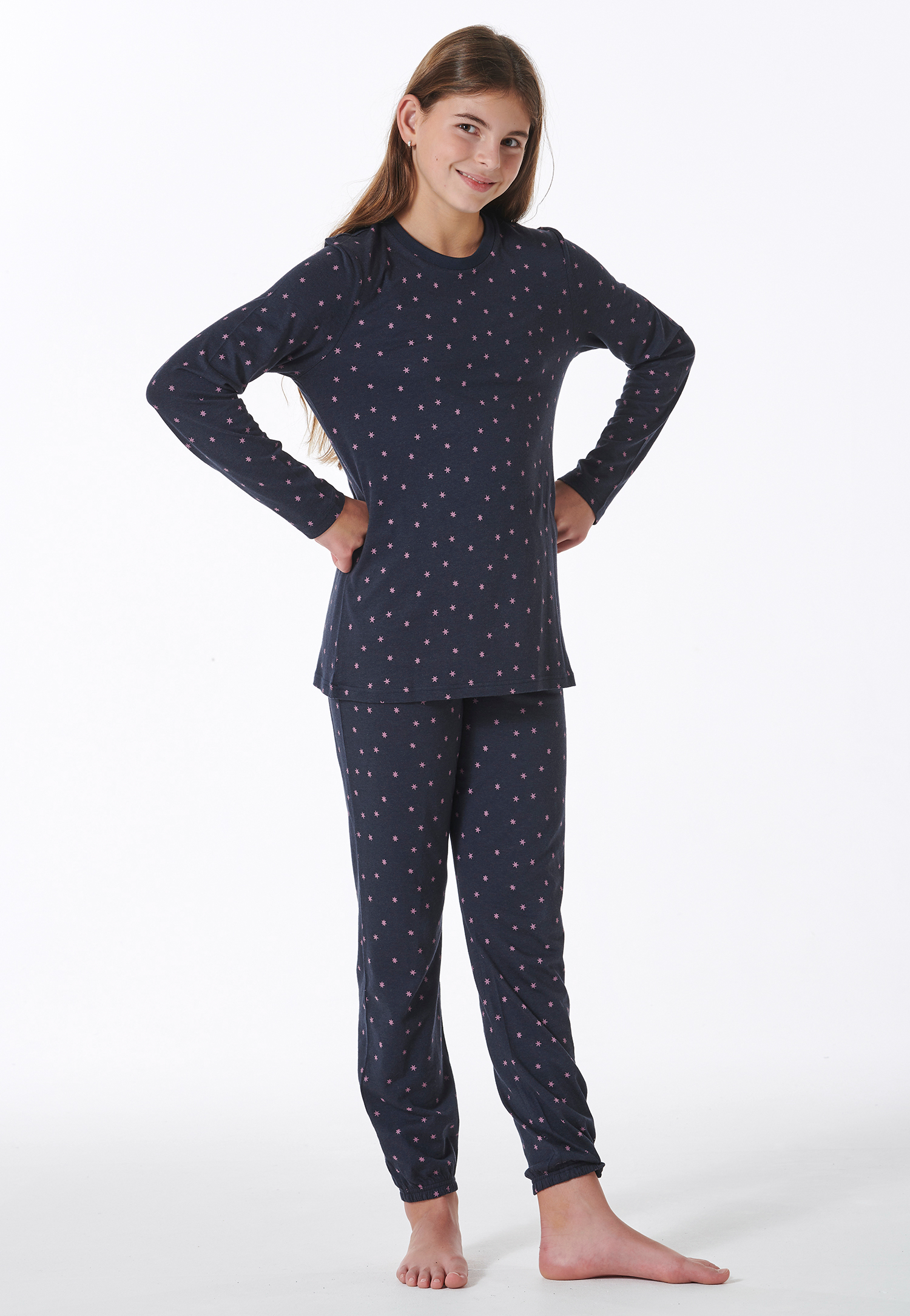 Schlafanzug lang Bündchen nachtblau - Nightwear 164 von Schiesser