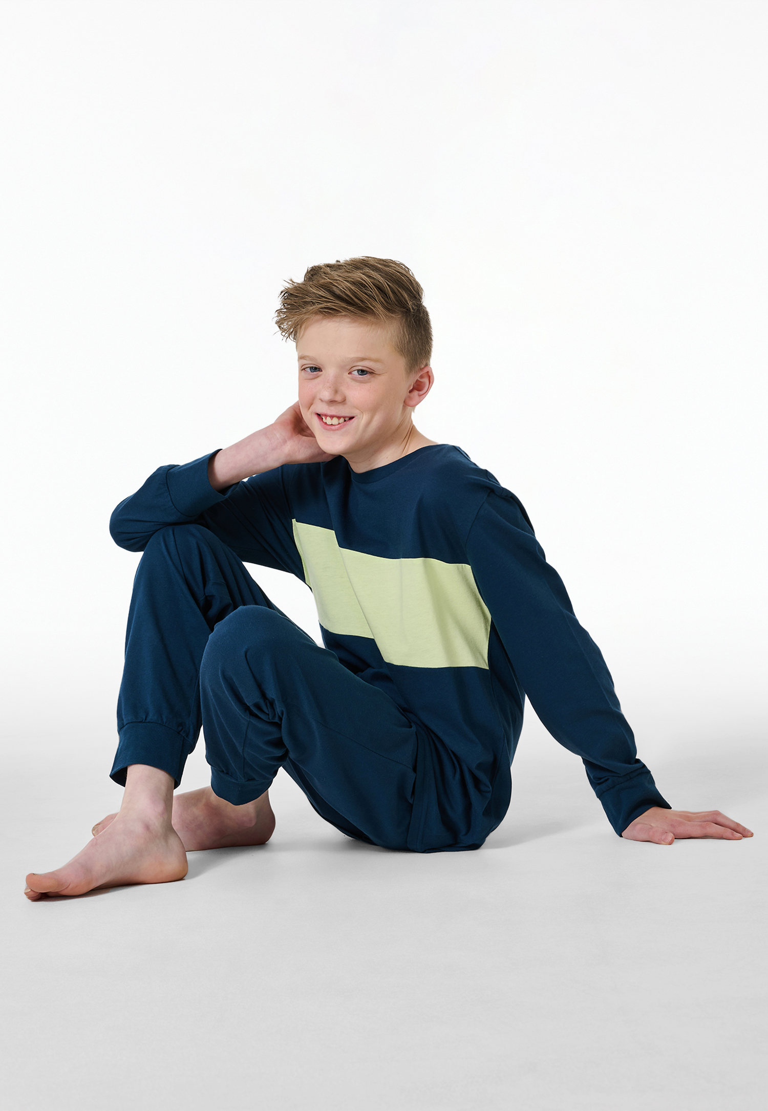 Schlafanzug lang Bündchen nachtblau - Teens Nightwear 140 von Schiesser