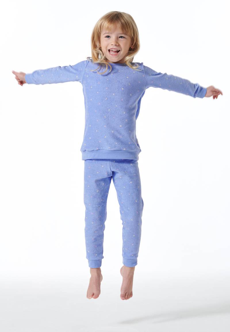 Schlafanzug lang Frottee Organic Cotton Bündchen Sterne flieder - Girls World 104 von Schiesser