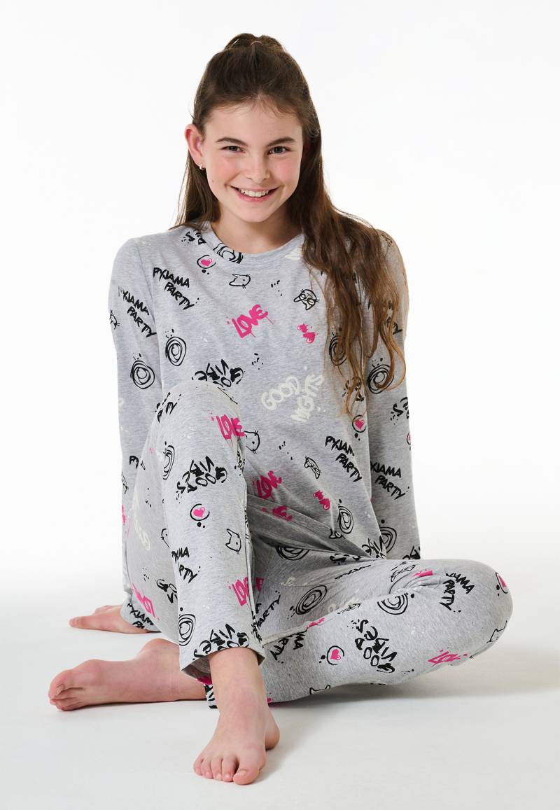 Schlafanzug lang Graffiti grau-meliert - Nightwear 152 von Schiesser