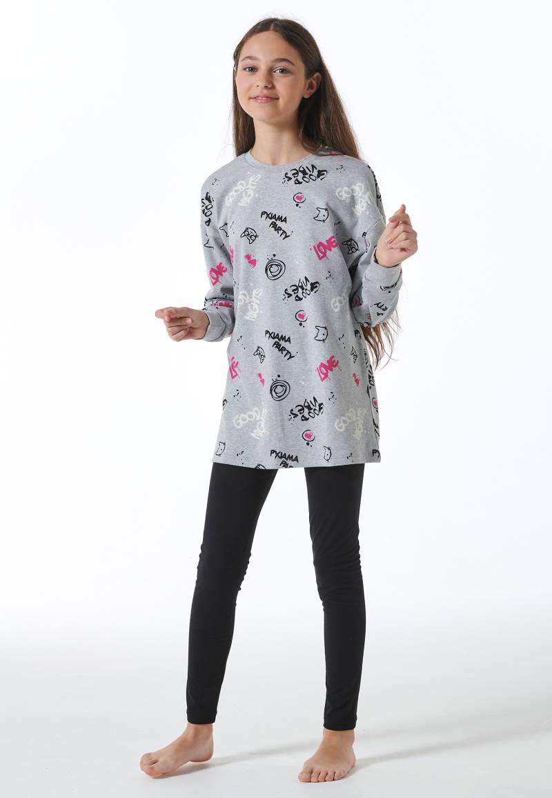 Schlafanzug lang Interlock Shirt mit Leggings Graffiti grau-meliert - Nightwear 164 von Schiesser