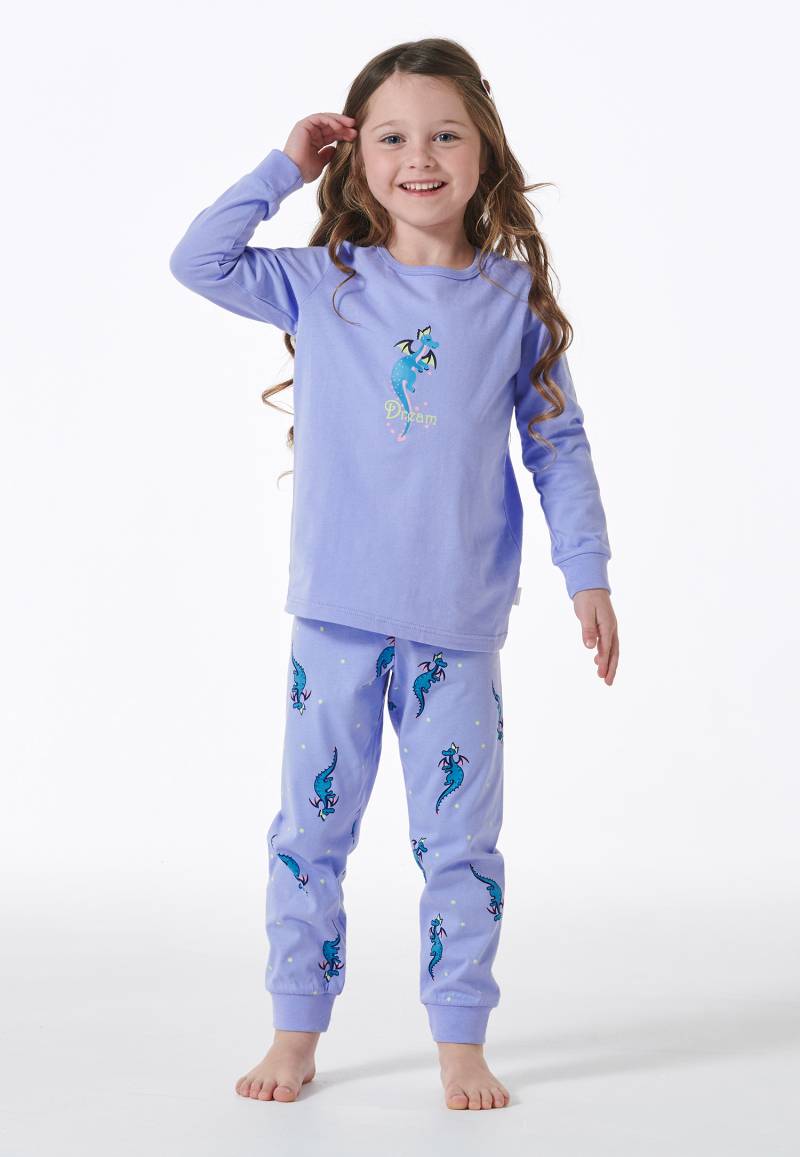 Schlafanzug lang Organic Cotton Bündchen Drache flieder - Girls World 92 von Schiesser