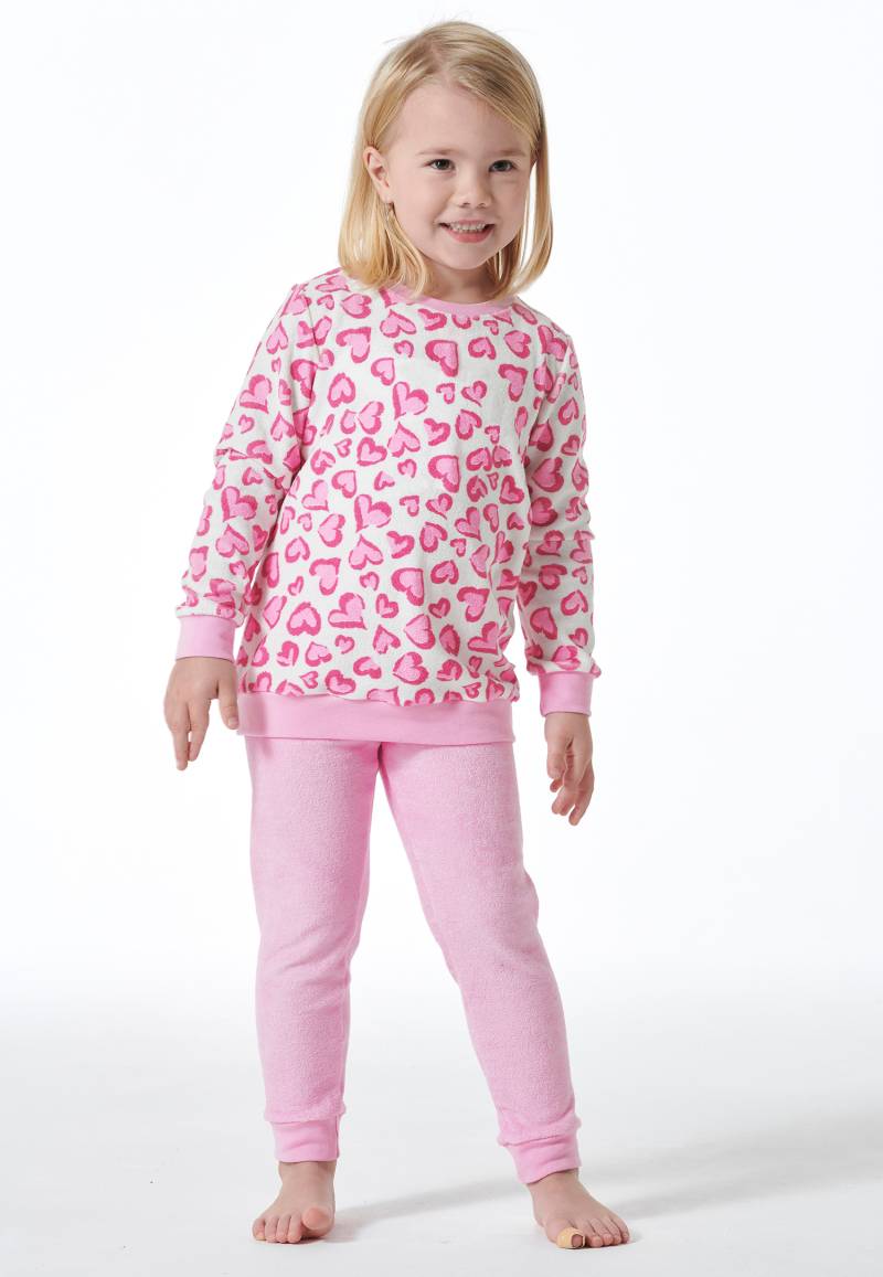 Schlafanzug lang Organic Cotton Bündchen Herzen rosé - Girls World 104 von Schiesser