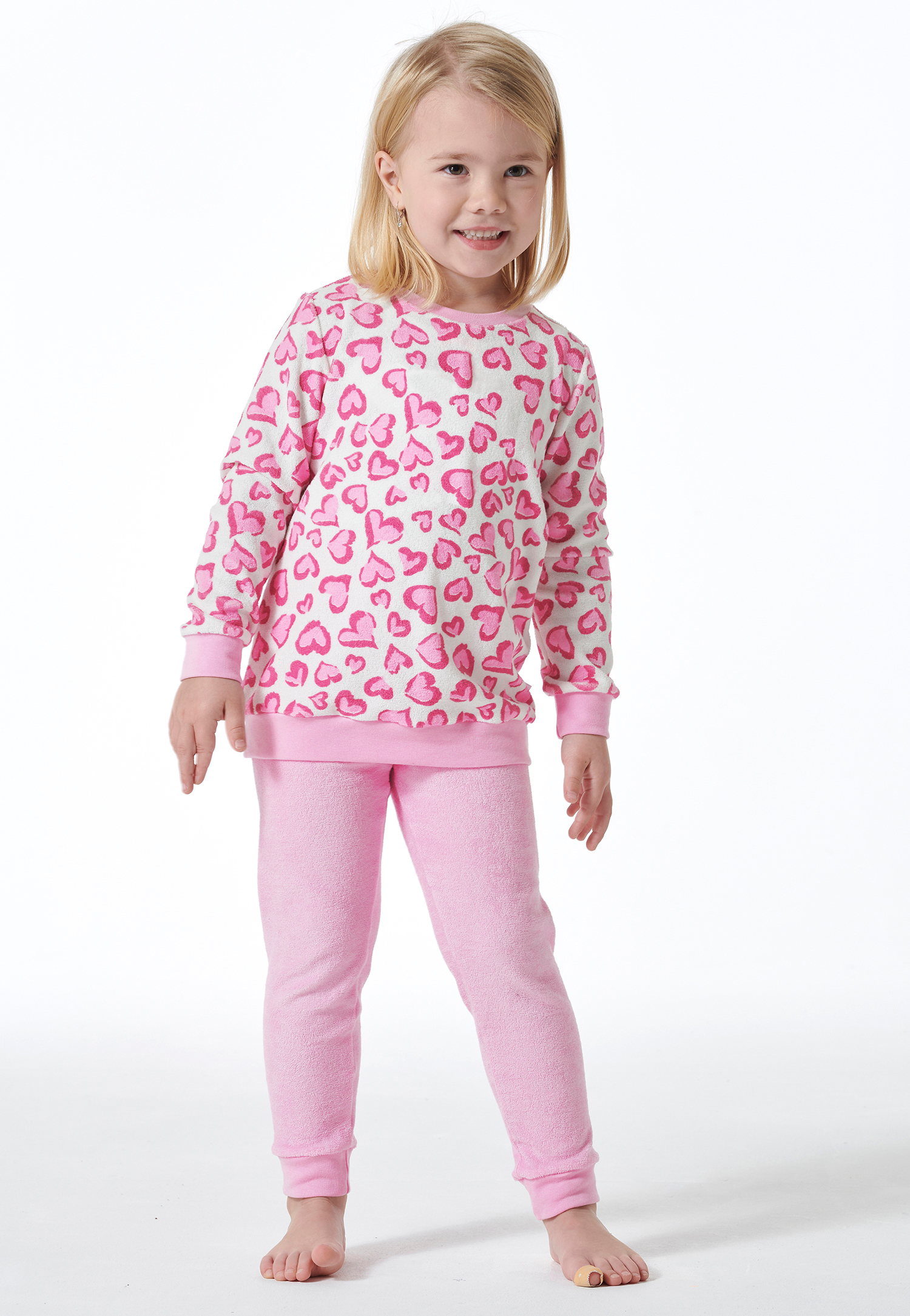 Schlafanzug lang Organic Cotton Bündchen Herzen rosé - Girls World 116 von Schiesser