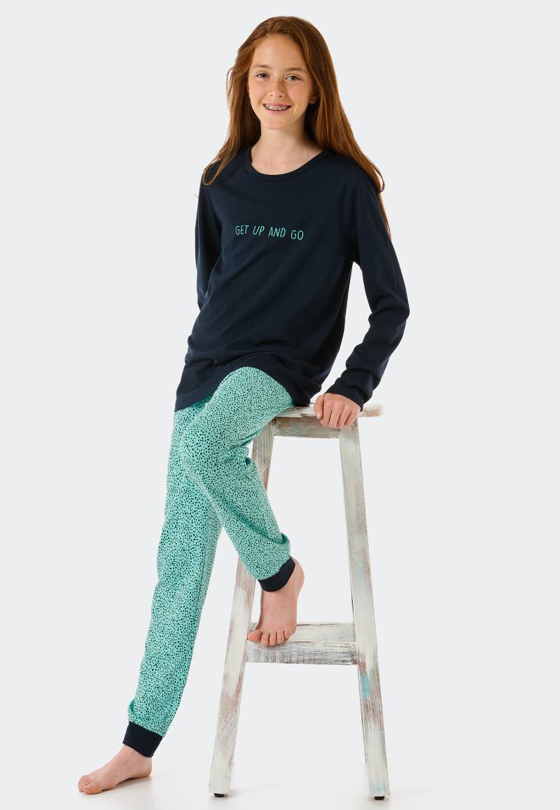 Schlafanzug lang Organic Cotton Tupfen mint - Nightwear 152 von Schiesser