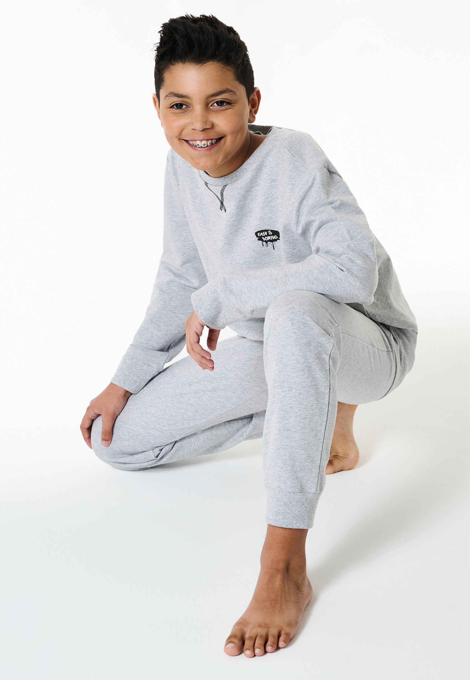 Schlafanzug lang Sweatwear Bündchen grau-meliert - Nightwear 140 von Schiesser