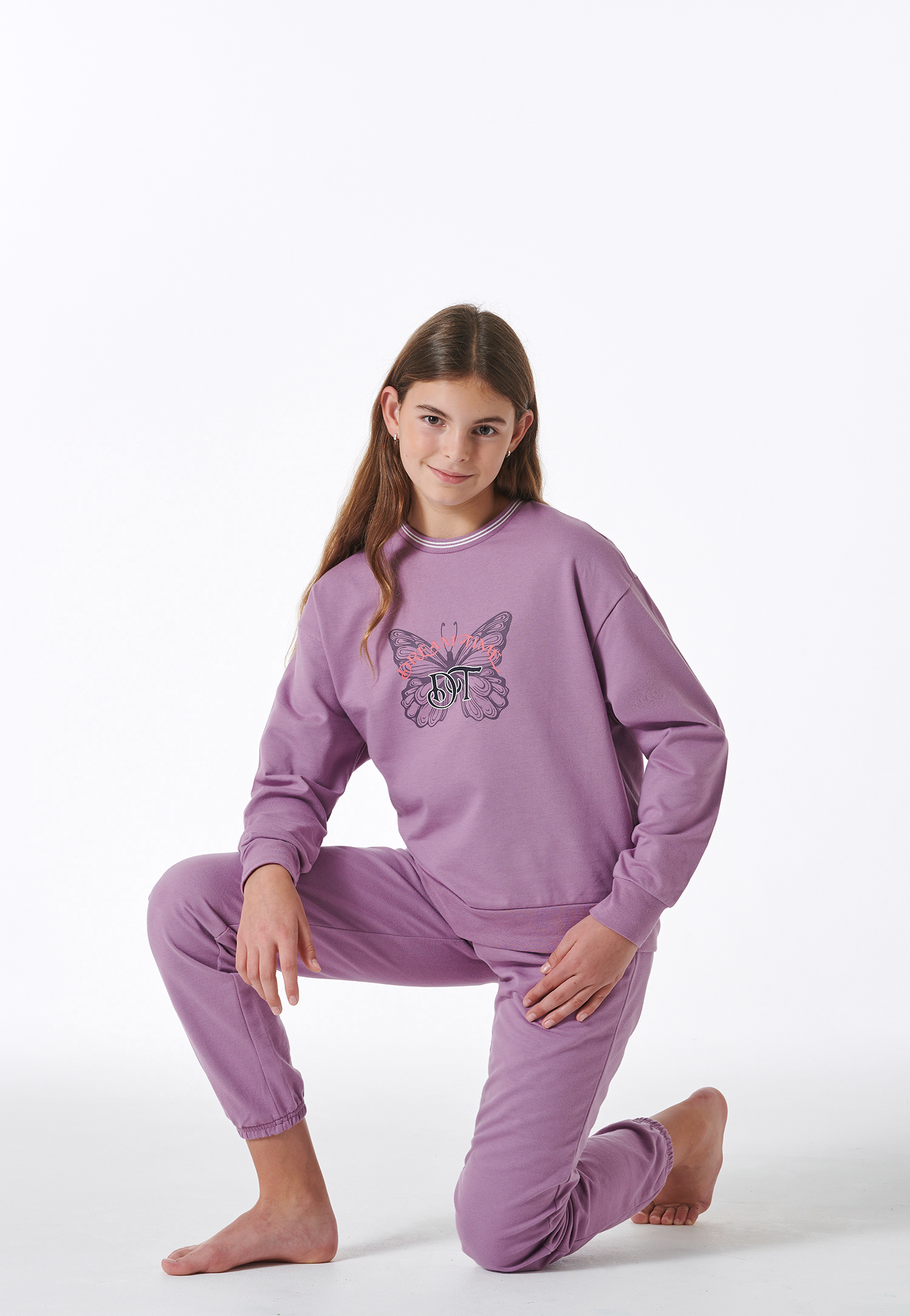 Schlafanzug lang Sweatwear Bündchen mauve - Nightwear 140 von Schiesser