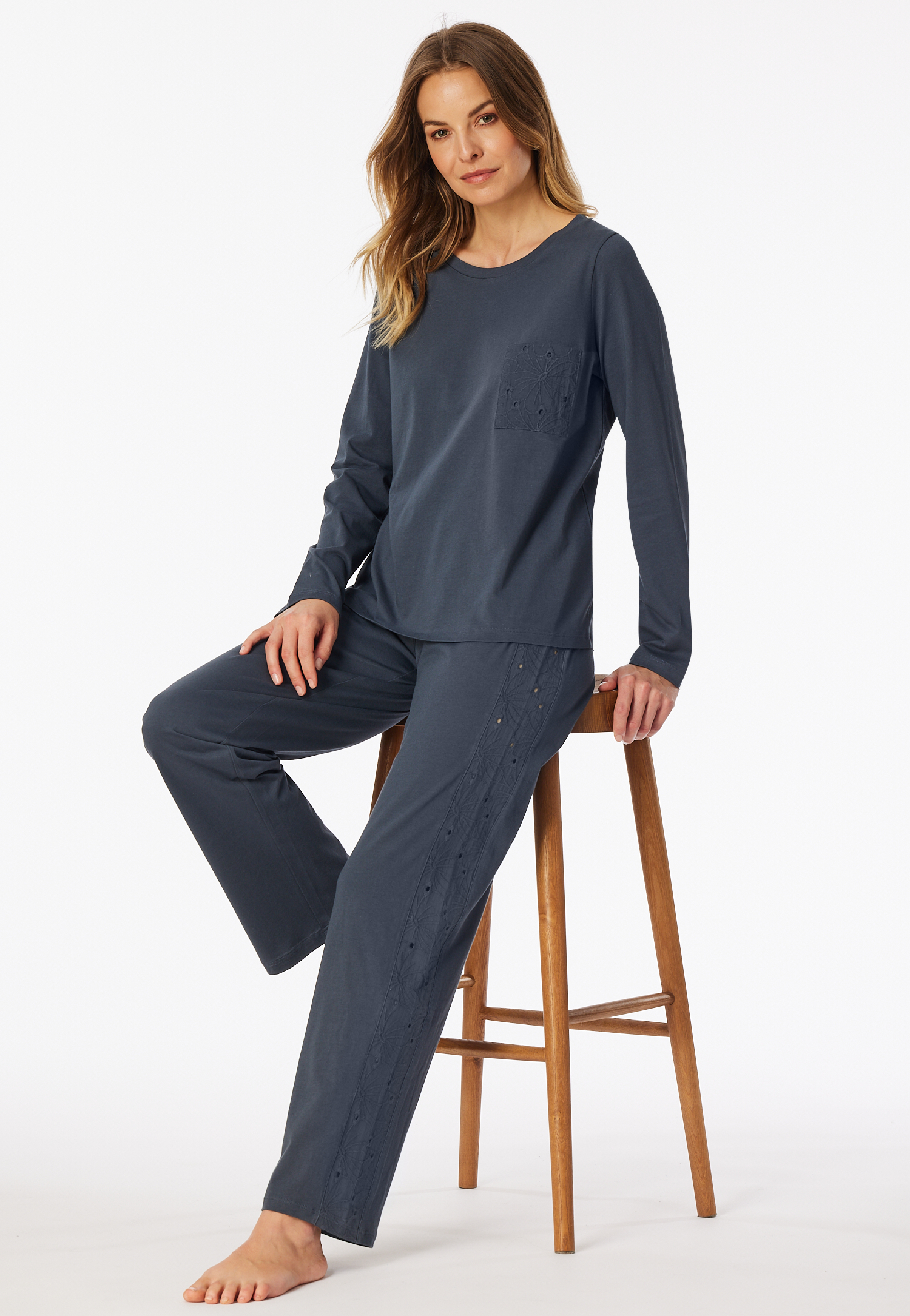 Schlafanzug lang graphit - Casual Nightwear 40 von Schiesser