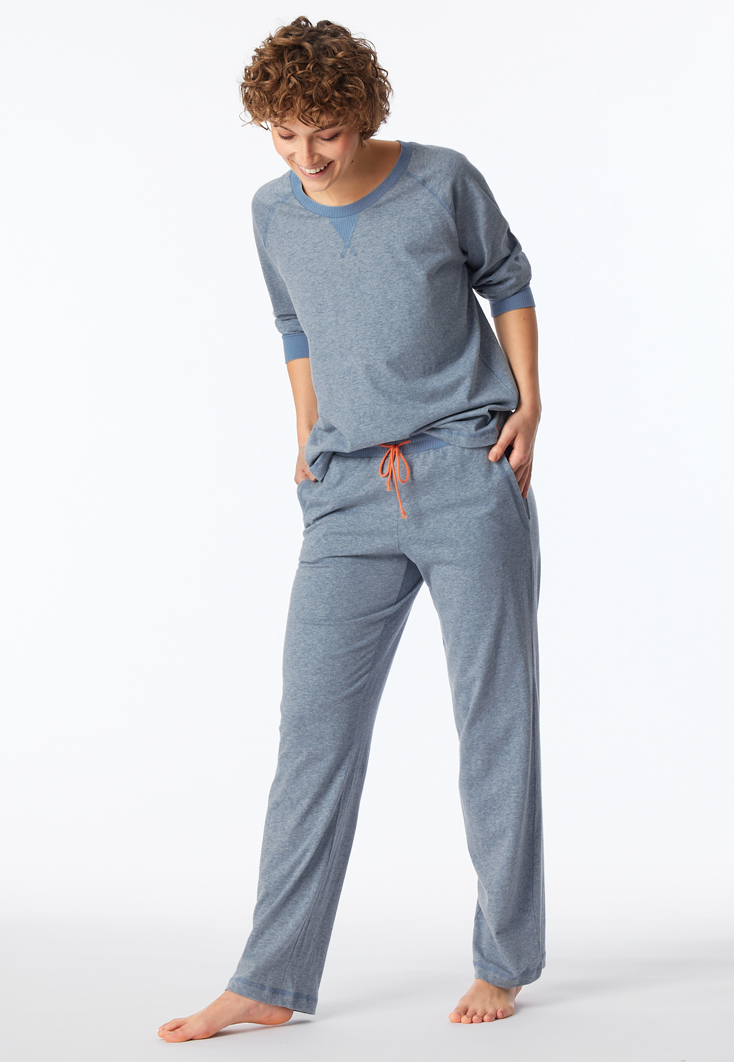 Schlafanzug lang jeansblau meliert - Casual Nightwear 46 von Schiesser