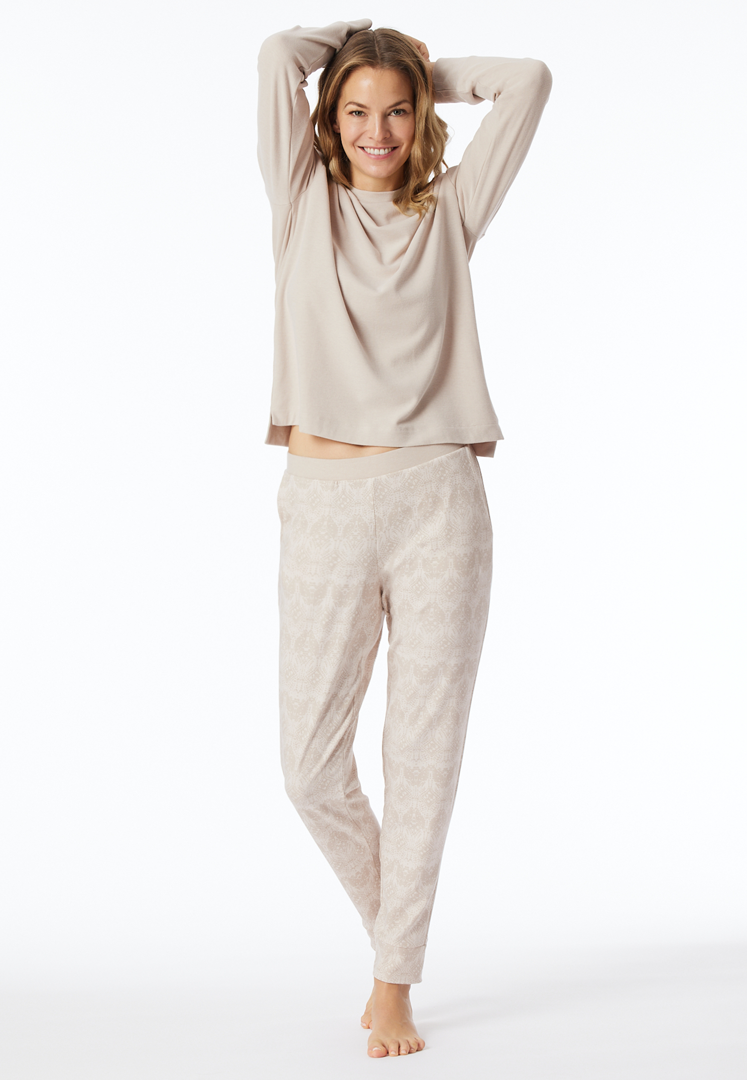 Schlafanzug lang wärmend Bündchen beige - Selected Premium Warming 36 von Schiesser