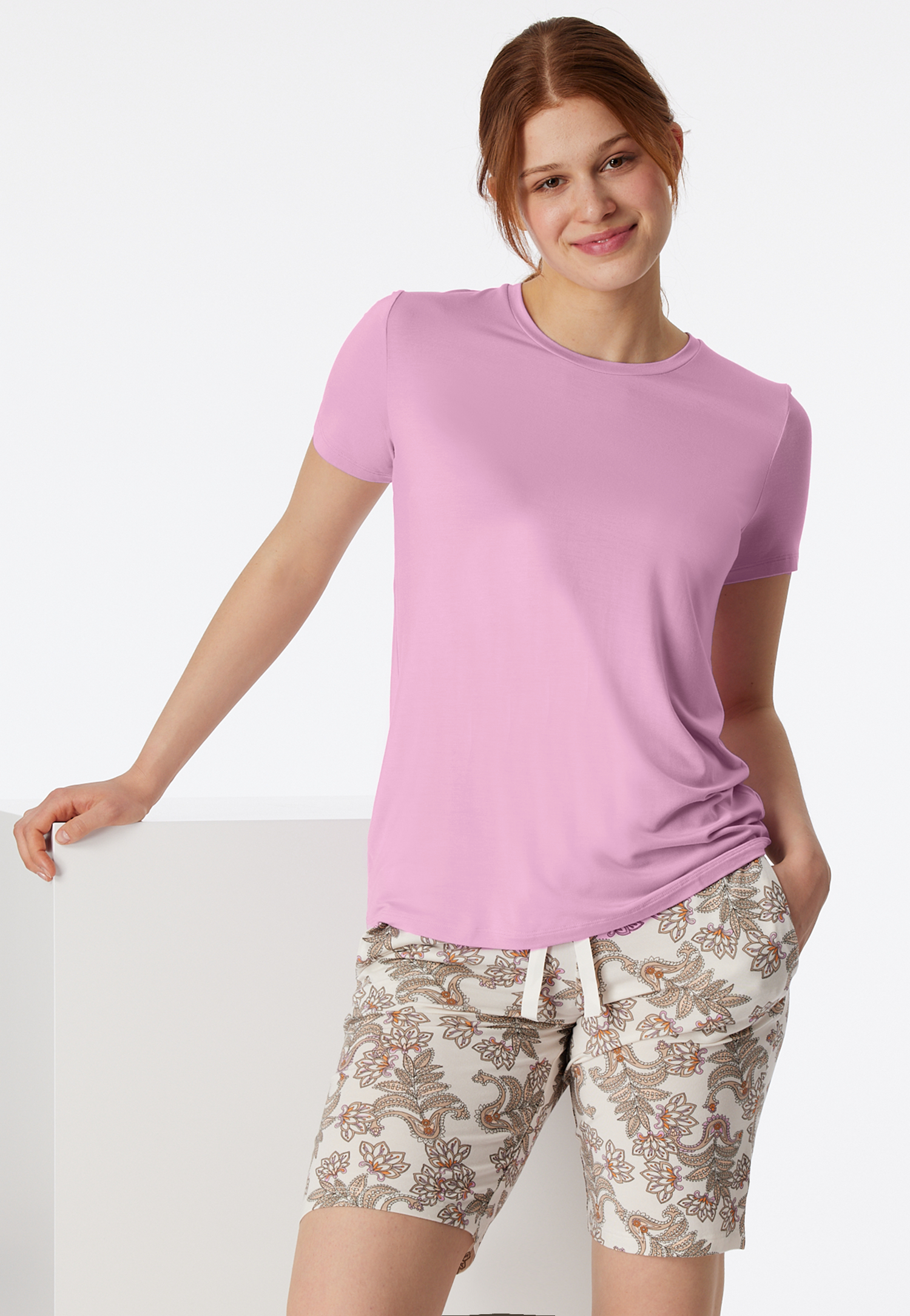 Shirt kurzarm Modal bonbonrosa - Mix+Relax 34 von Schiesser