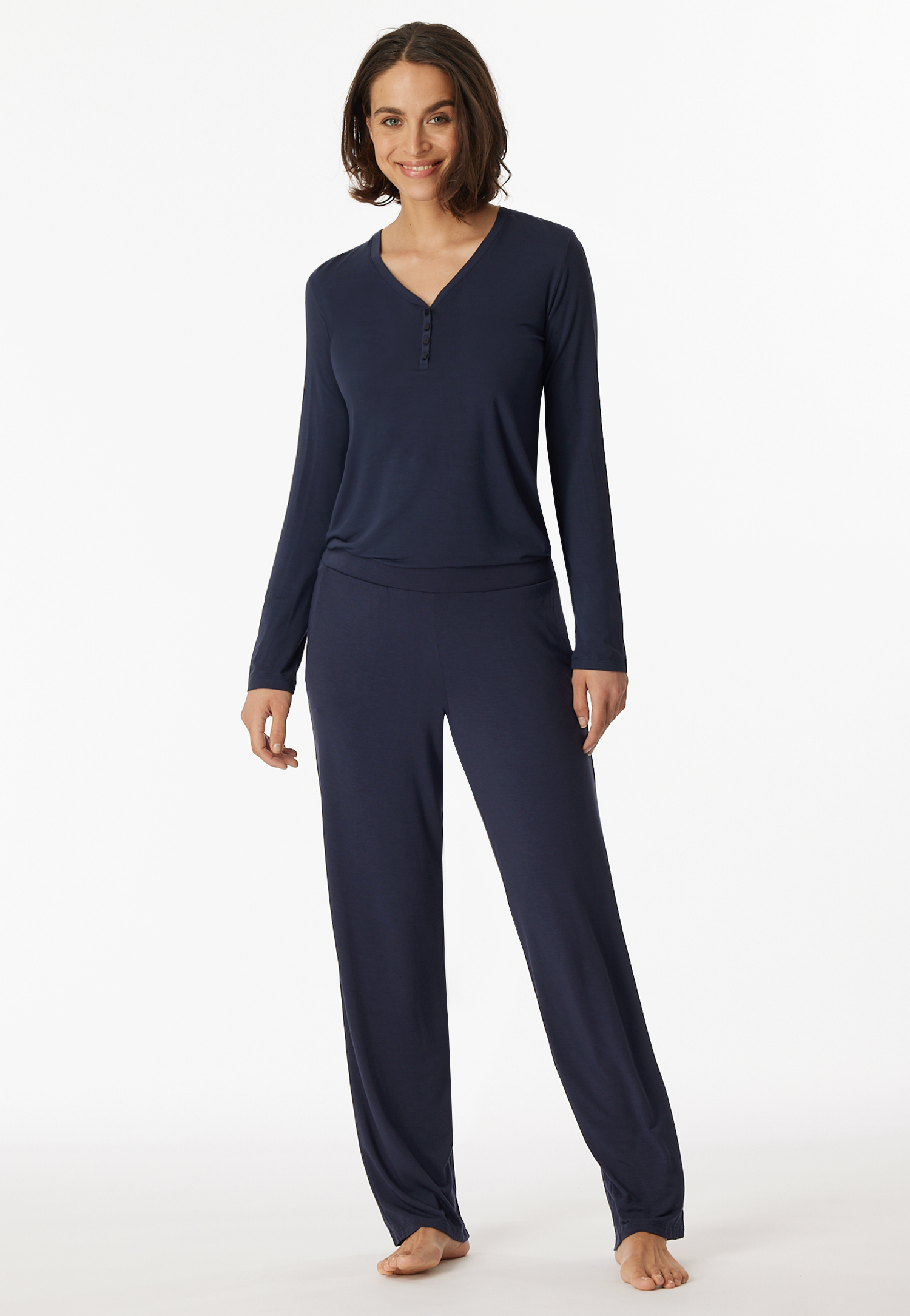 Shirt langarm Modal V-Ausschnitt Knopfleiste blau - Mix+Relax 38 Shirt langarm Modal V-Ausschnitt Knopfleiste blau - Mix+Relax 38 von Schiesser