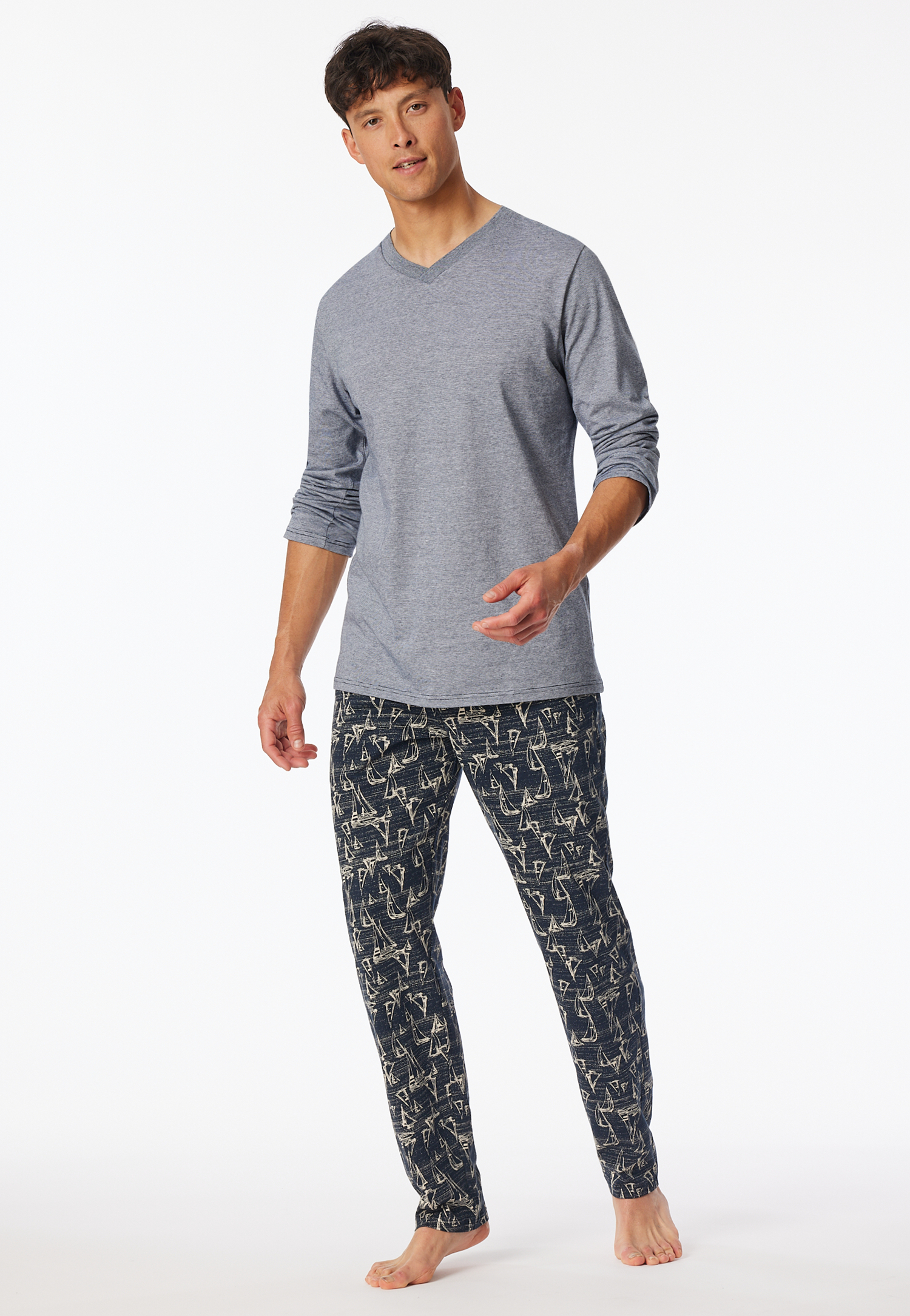 Shirt langarm V-Ausschnitt nachtblau geringelt - Mix+Relax 54 Shirt langarm V-Ausschnitt nachtblau geringelt - Mix+Relax 54 von Schiesser
