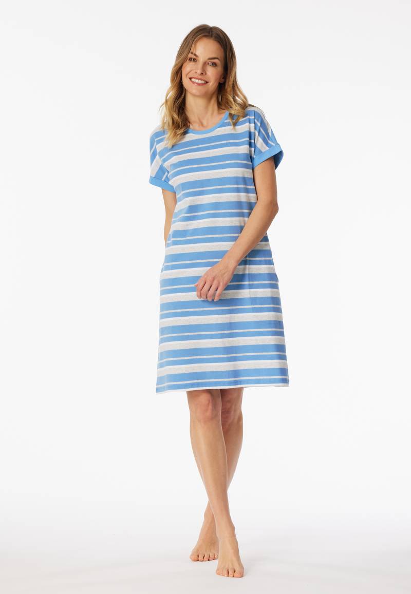Sleepshirt kurzarm Streifen helllblau - Casual Essentials 38 von Schiesser