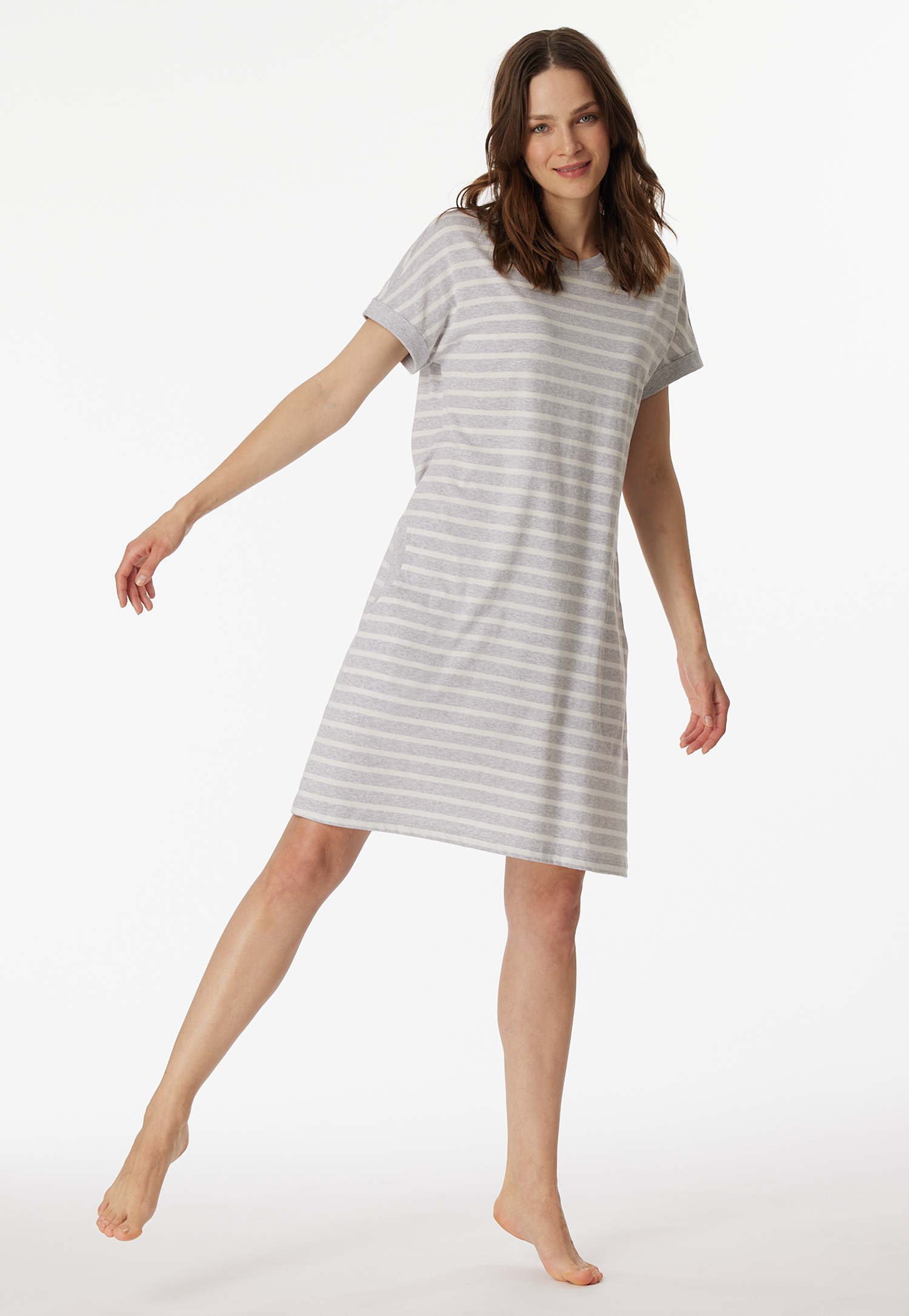Sleepshirt kurzarm Streifen silbergrau-meliert - Casual Essentials 42 Sleepshirt kurzarm Streifen silbergrau-meliert - Casual Essentials 42 von Schiesser