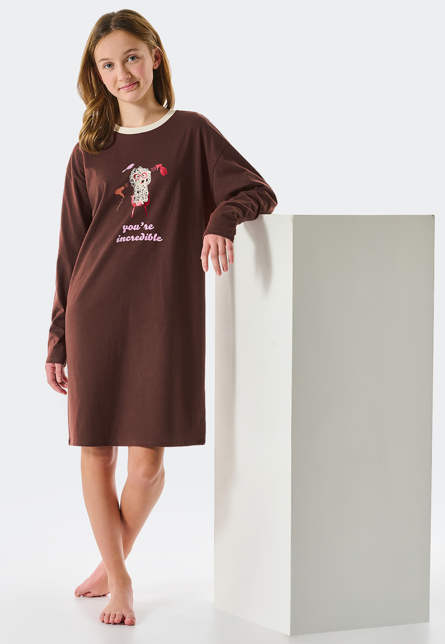 Sleepshirt langarm Organic Cotton Hund braun - Teens Nightwear 140 von Schiesser