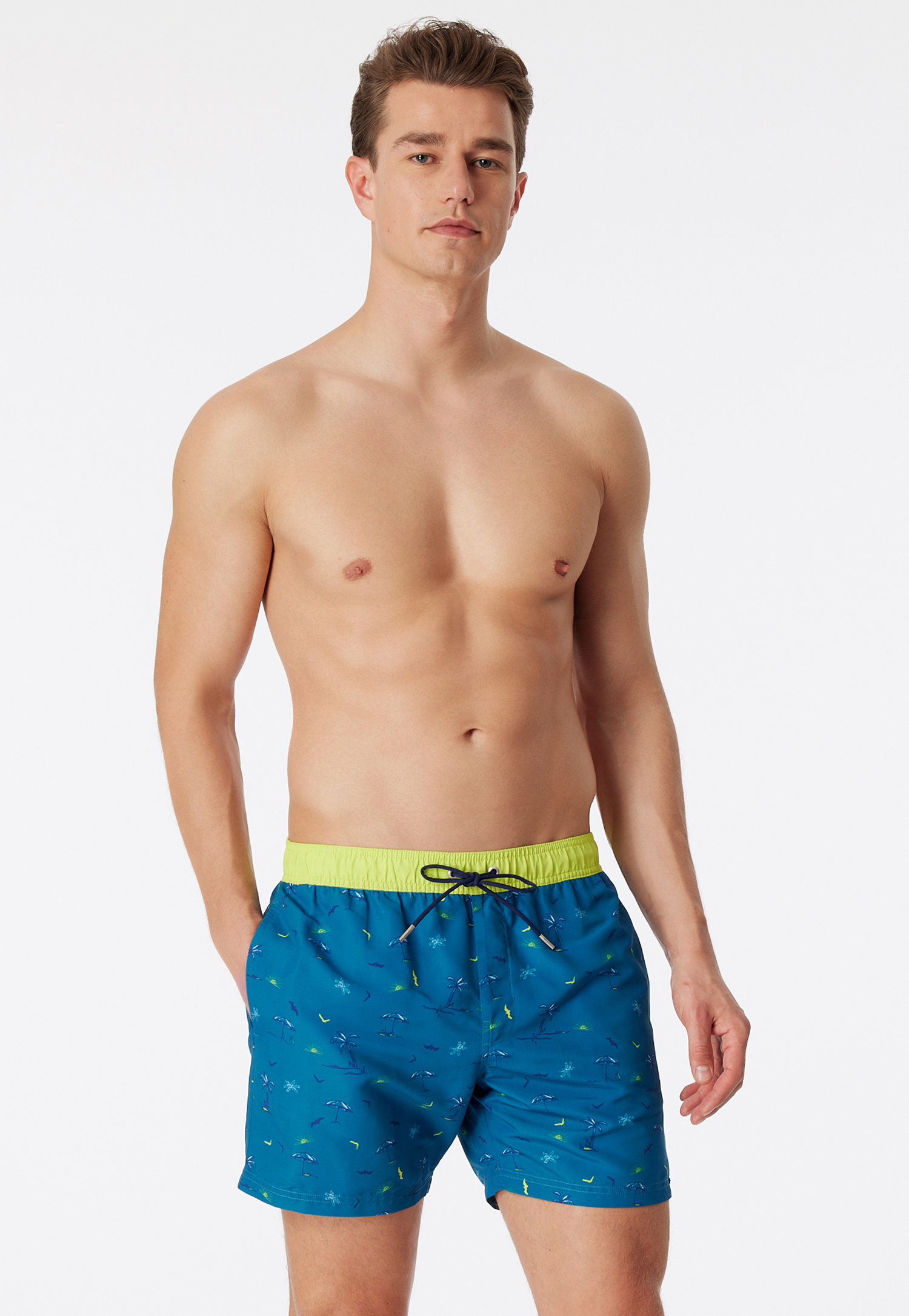 Badeshorts Webware Strand gemustert limette - Casual Swim 6 von Schiesser