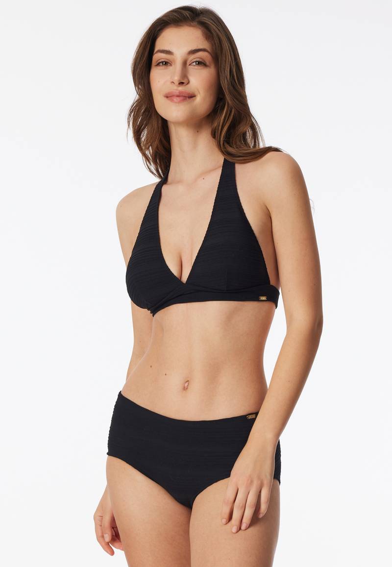 Triangel-Bikini-Top Jersey recycelt Streifen schwarz - Aqua 36 von Schiesser