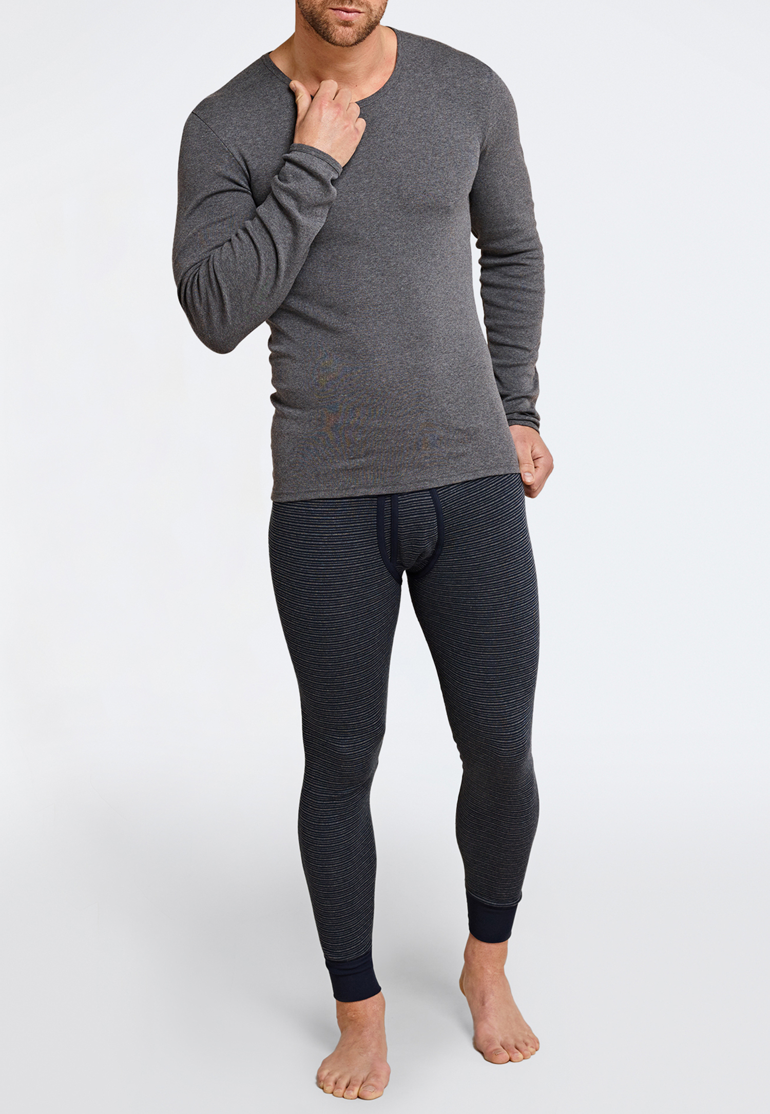 Unterhose lang mit Eingriff dunkelblau geringelt - Feinripp melange 7 Unterhose lang mit Eingriff dunkelblau geringelt - Feinripp melange 7 von Schiesser