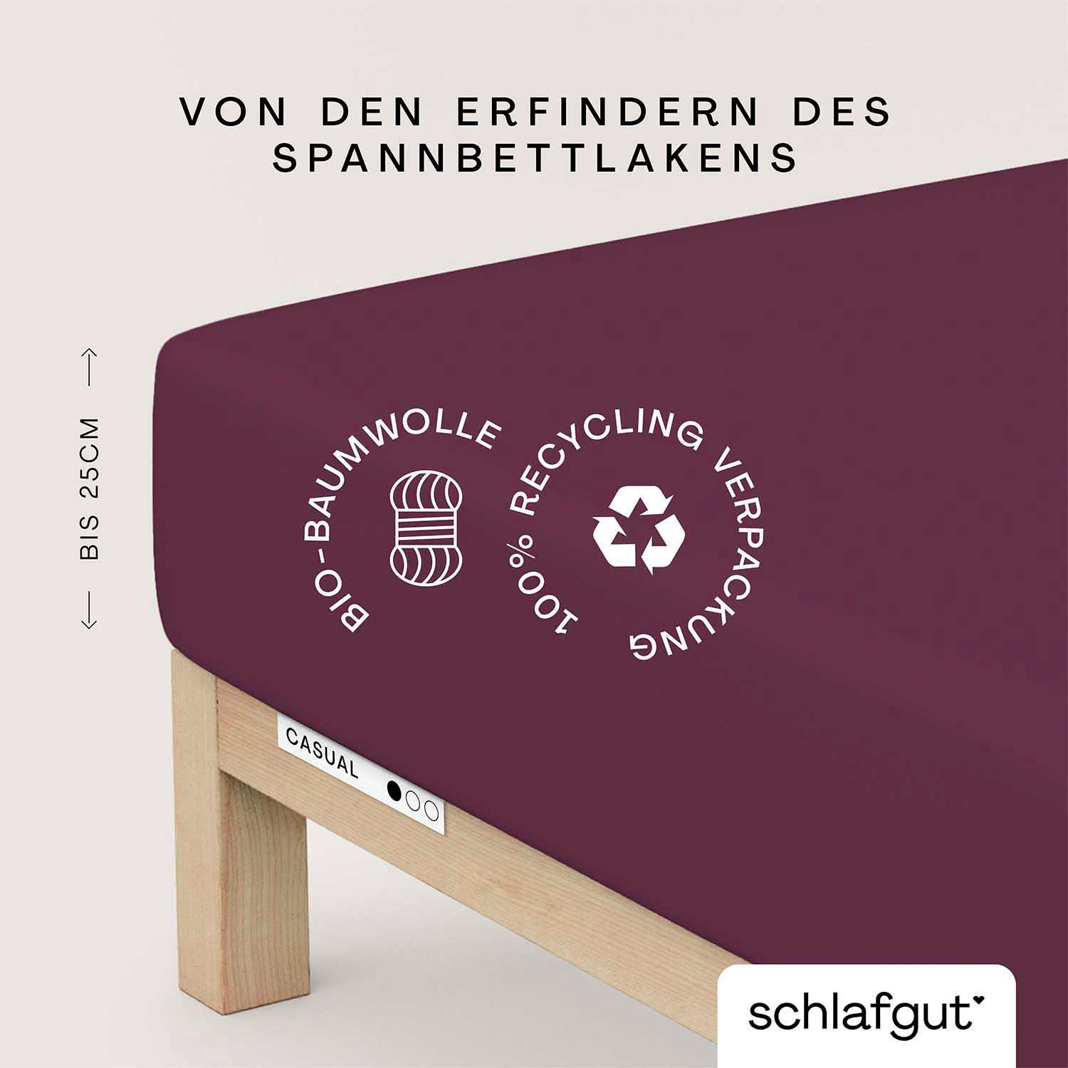 Schlafgut Spannbettlaken »CASUAL u.a. in Gr. 90x200, 140x200 oder 180x200 cm, 100% Bio-Baumwolle«, Bettlaken für Matratzen bis 25 cm Höhe, zuverlässig, langlebig, weich von Schlafgut