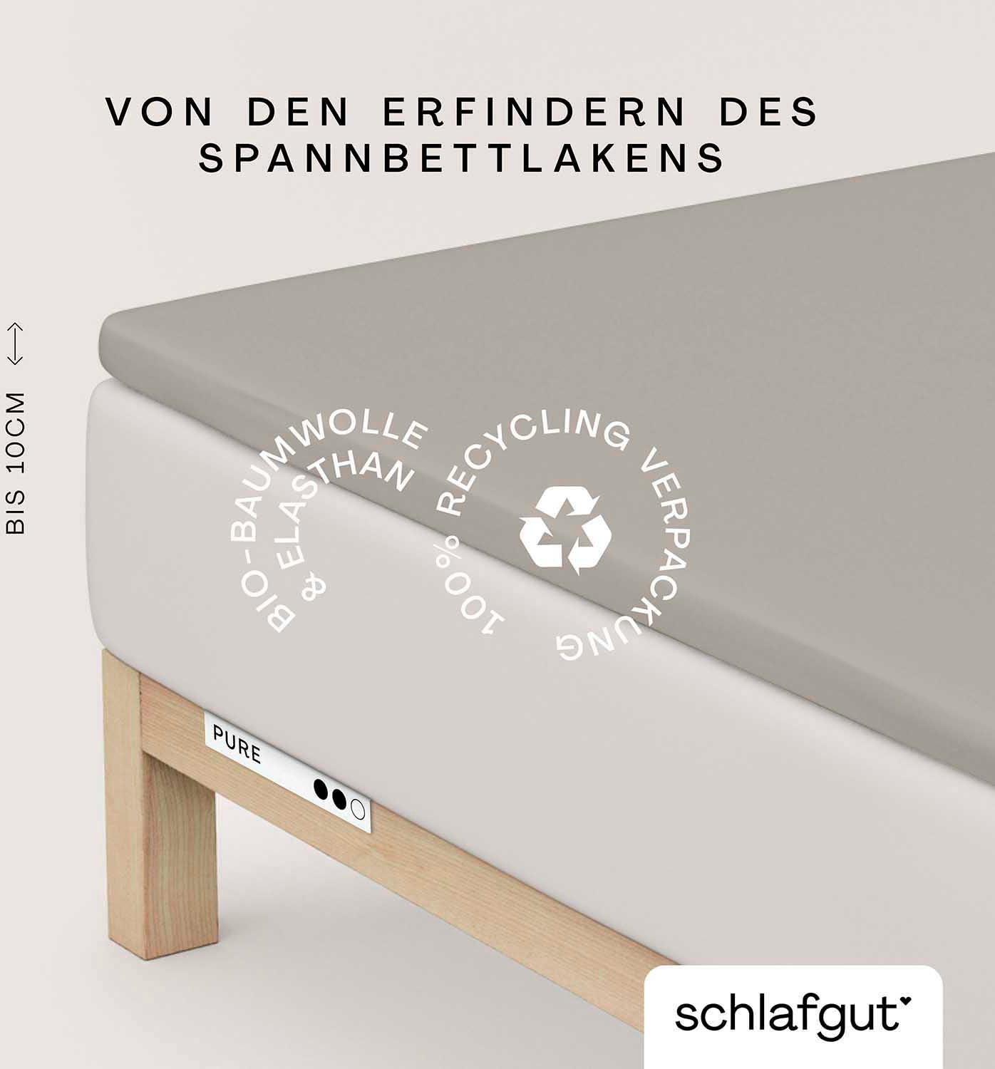 Schlafgut Spannbettlaken »PURE TOPPER in Gr. 90x200, 140x200 oder 180x200 cm, Laken für Topper«, aus 100% Bio-Baumwolle, für Matratzen bis 10 cm Höhe, Bettlaken von Schlafgut