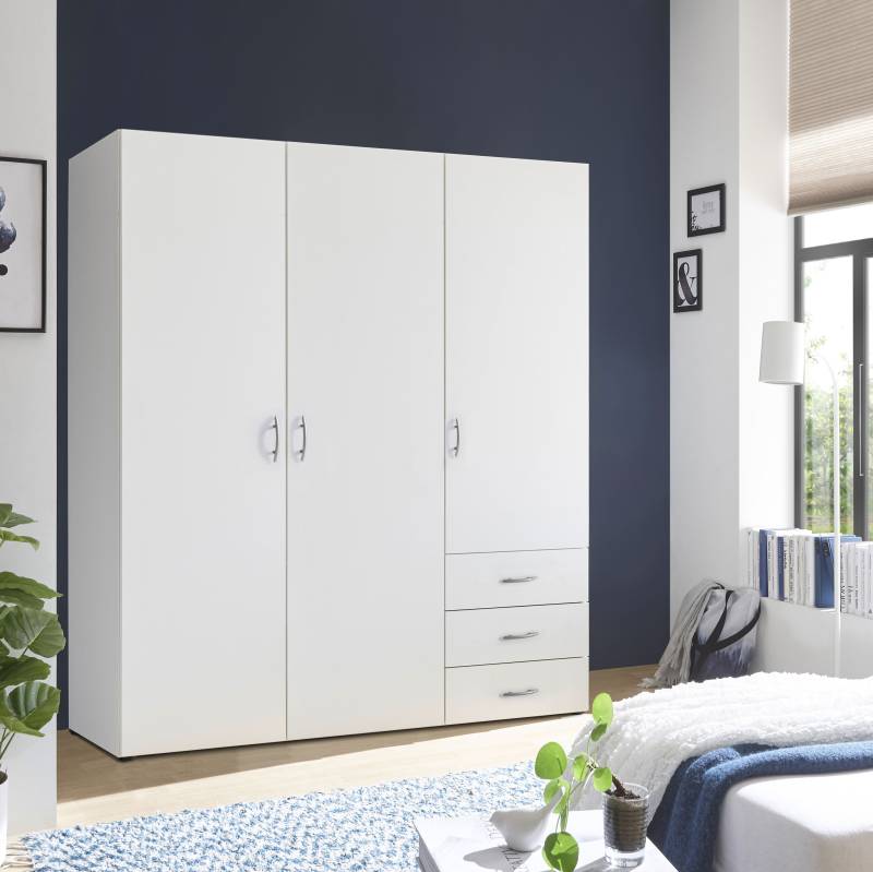 Schlafkontor Drehtürenschrank »Harry Schlafzimmerschrank Bestseller in weiss«, Kleiderschrank Garderobe mit 3 Schubkästen, in 2 Breiten von Schlafkontor