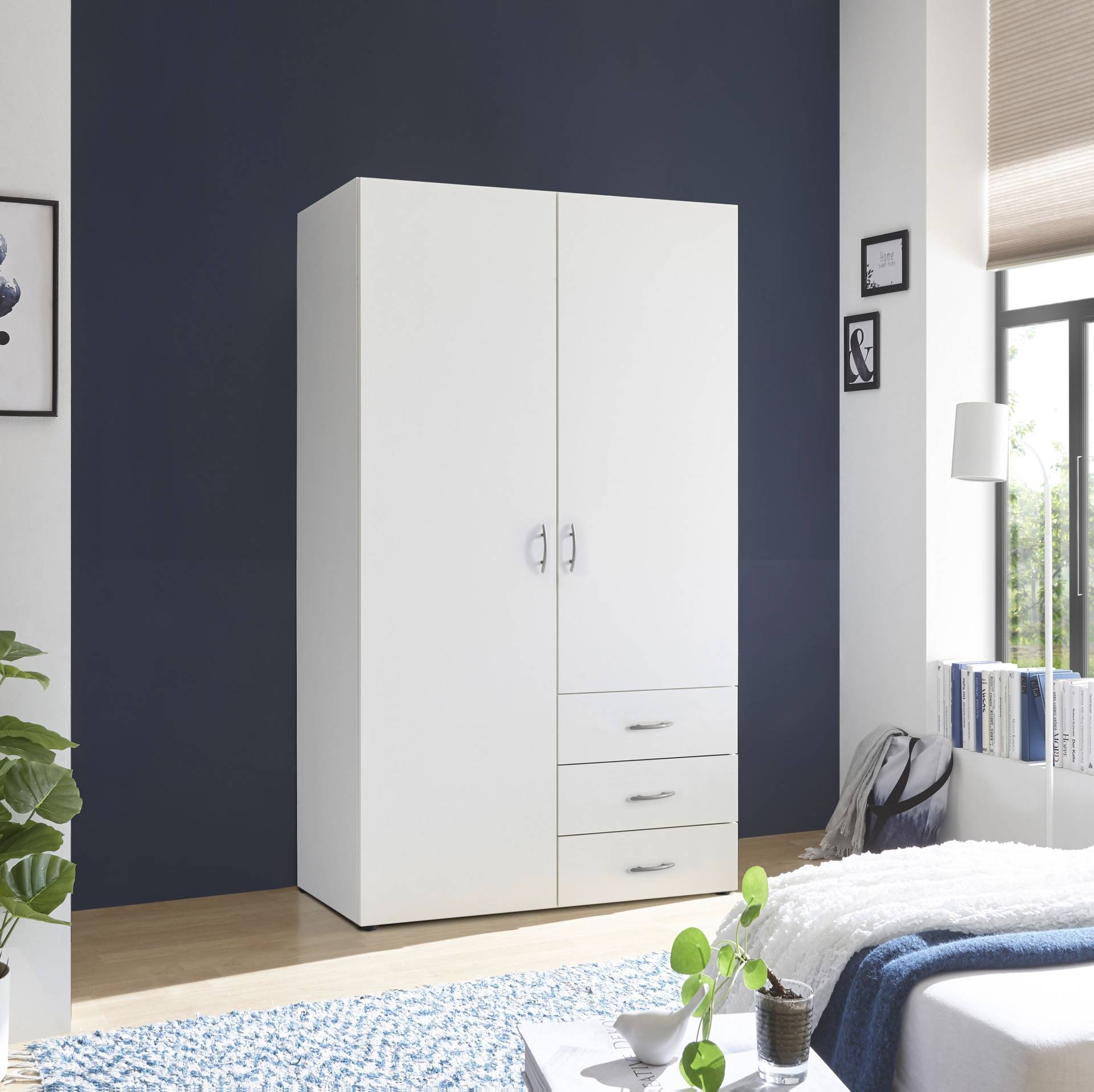 Schlafkontor Drehtürenschrank »Harry Schlafzimmerschrank Bestseller in weiss«, Kleiderschrank Garderobe mit 3 Schubkästen, in 2 Breiten von Schlafkontor