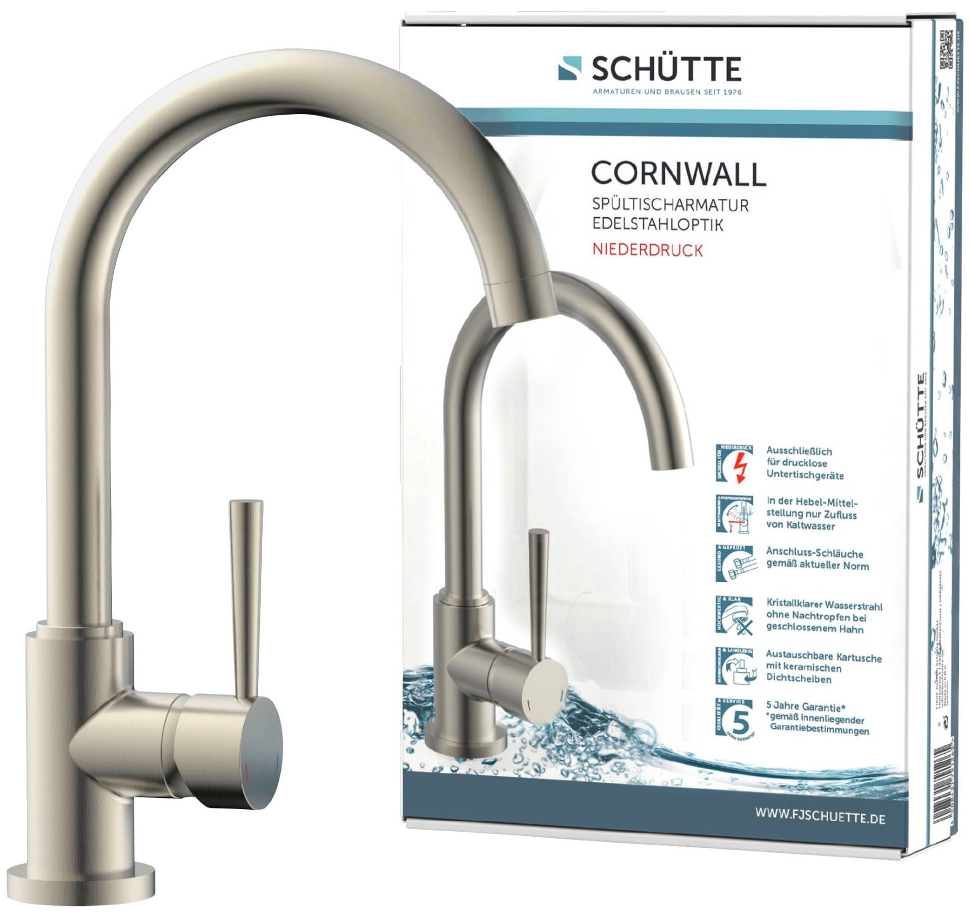 Schütte Spültischarmatur »Cornwall«, Niederdruck, 360° schwenkbarer Wasserhahn, Mischbatterie von Schütte