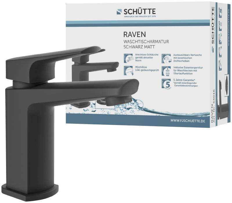 Schütte Waschtischarmatur »RAVEN«, Wasserhahn mit Ablaufgarnitur, Mischbatterie mit Pop Up Abflussstopfen von Schütte