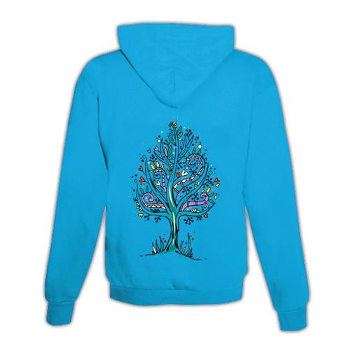 JoyLine Hoodie mit Zipper Baum bunt Unisex Grösse: XL, Farbe: Hellblau/Türkis von JoyLine