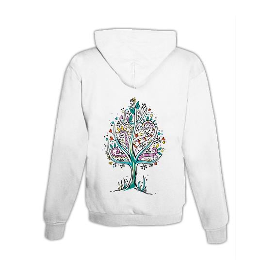 JoyLine Hoodie mit Zipper Baum bunt Unisex Grösse: XL, Farbe: Weiss von JoyLine