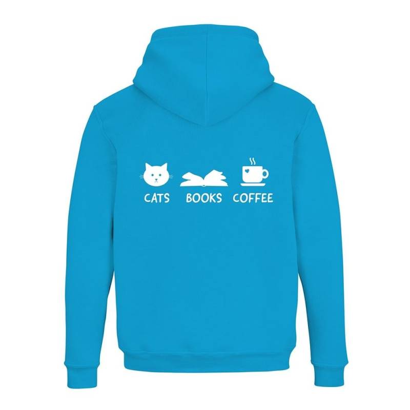 JoyLine Hoodie mit Zipper Cats Books Coffee Unisex Grösse: S, Farbe: Hellblau/Türkis von JoyLine