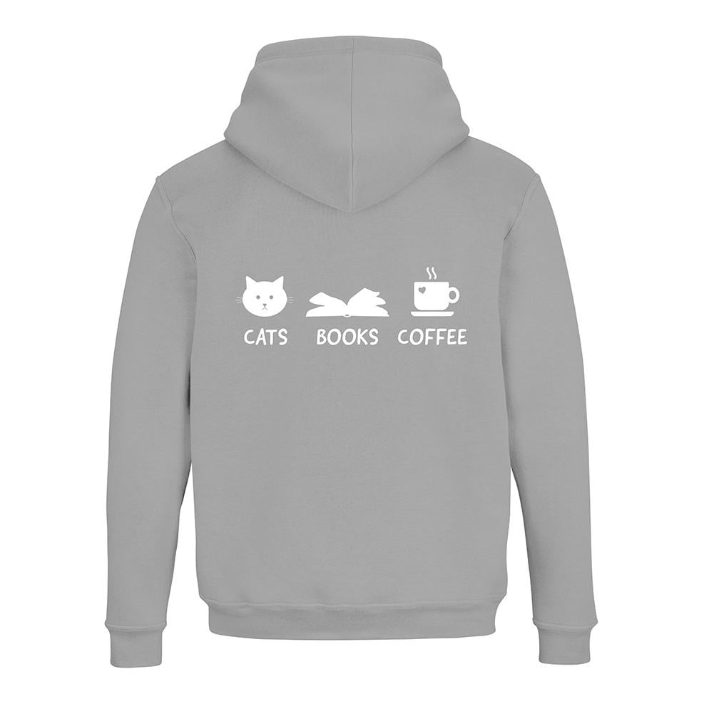 JoyLine Hoodie mit Zipper Cats Books Coffee Unisex Grösse: S, Farbe: Grau von JoyLine