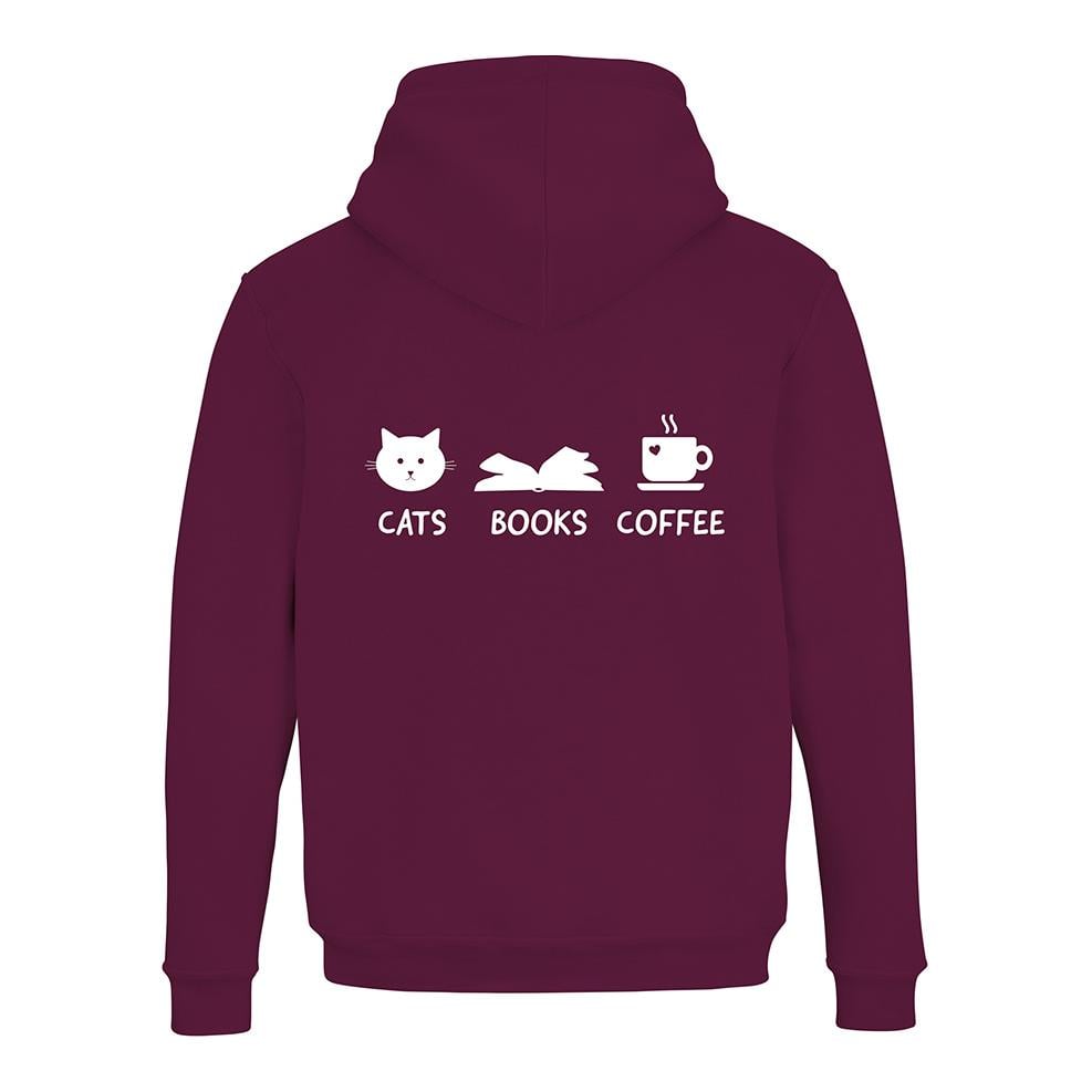 JoyLine Hoodie mit Zipper Cats Books Coffee Unisex Grösse: S, Farbe: Burgundy von JoyLine