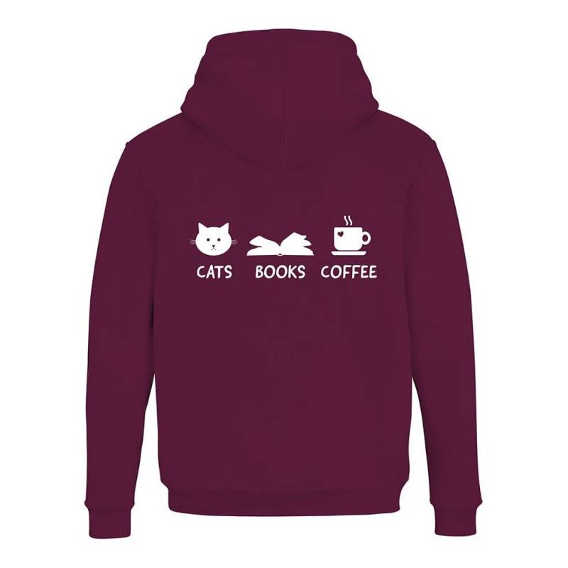 JoyLine Hoodie mit Zipper Cats Books Coffee Unisex Grösse: S, Farbe: Burgundy von JoyLine