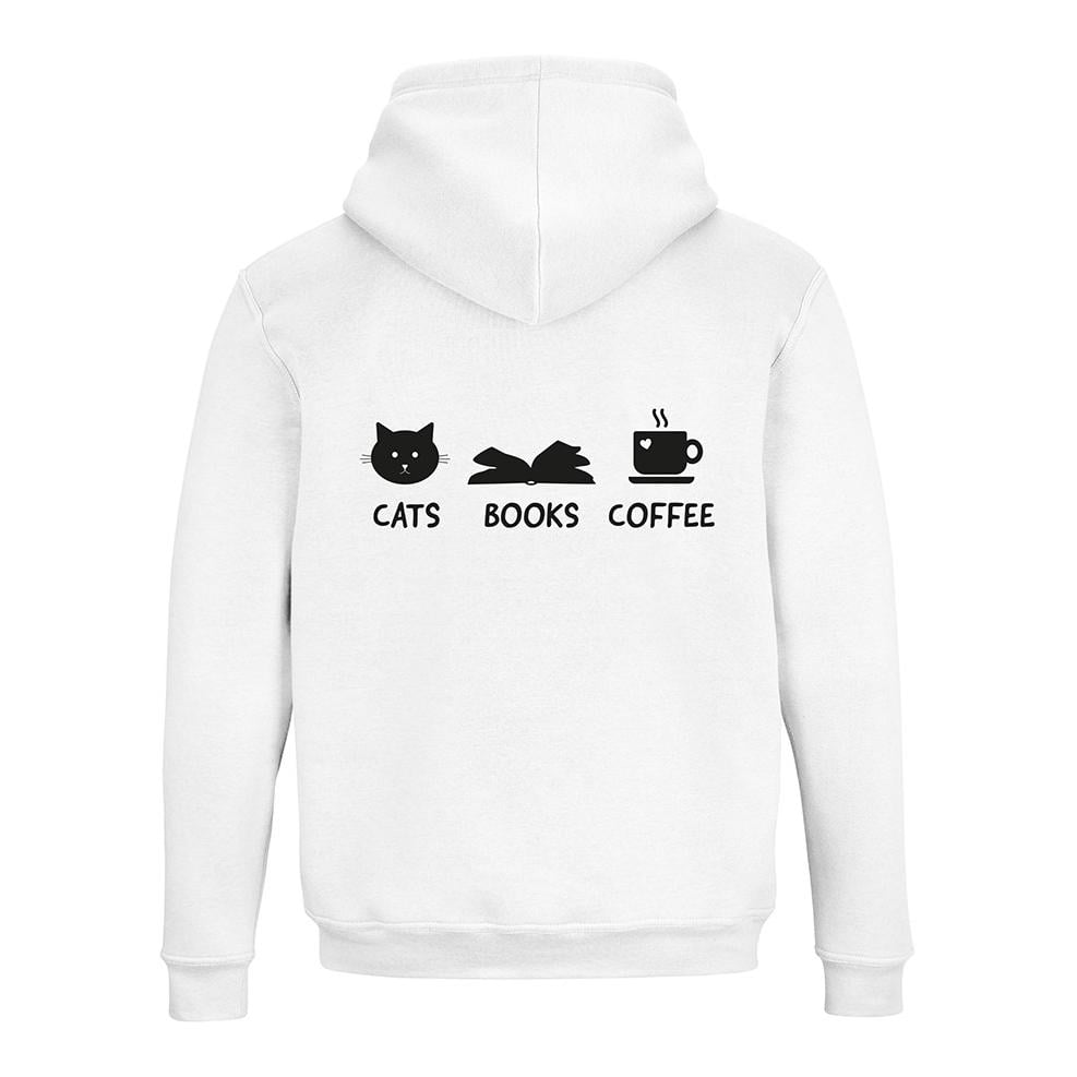 JoyLine Hoodie mit Zipper Cats Books Coffee Unisex Farbe: Weiss, Grösse: L von JoyLine