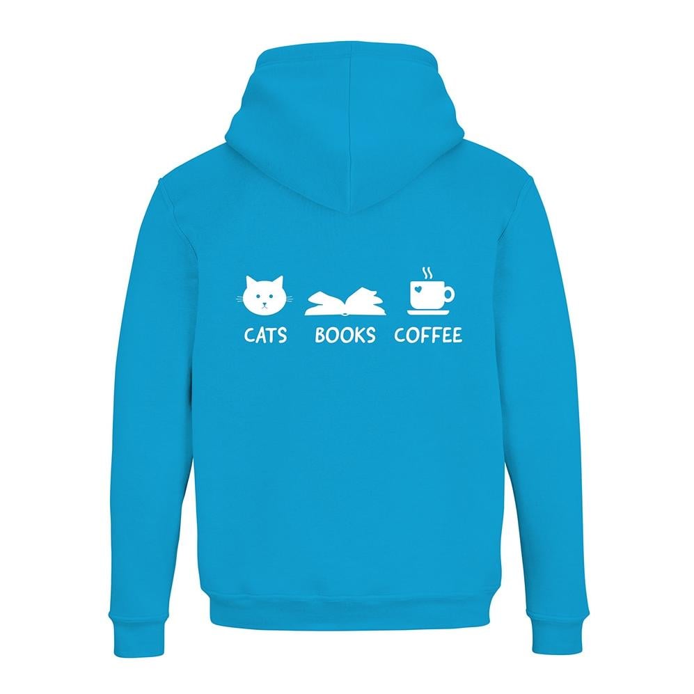 JoyLine Hoodie mit Zipper Cats Books Coffee Unisex Farbe: Hellblau/Türkis, Grösse: XXL von JoyLine