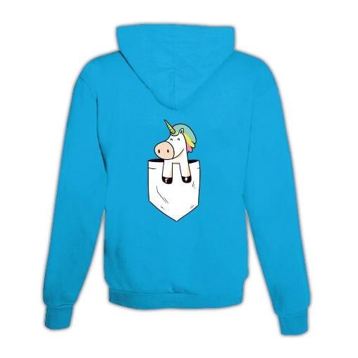 JoyLine Hoodie mit Zipper Einhorn Tasche Unisex Farbe: Hellblau/Türkis, Grösse: L von JoyLine