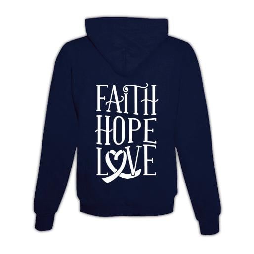 JoyLine Hoodie mit Zipper Faith Hope Love Unisex Grösse: L, Farbe: Dunkelblau von JoyLine