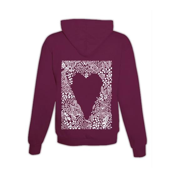 JoyLine Hoodie mit Zipper Herzmuster Unisex Farbe: Burgundy, Grösse: XXL von JoyLine