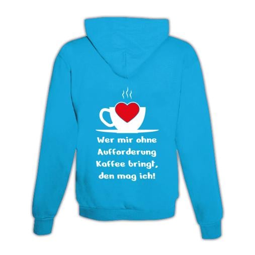 JoyLine Hoodie mit Zipper Kaffee Aufforderung Unisex Grösse: XL, Farbe: Hellblau/Türkis von JoyLine