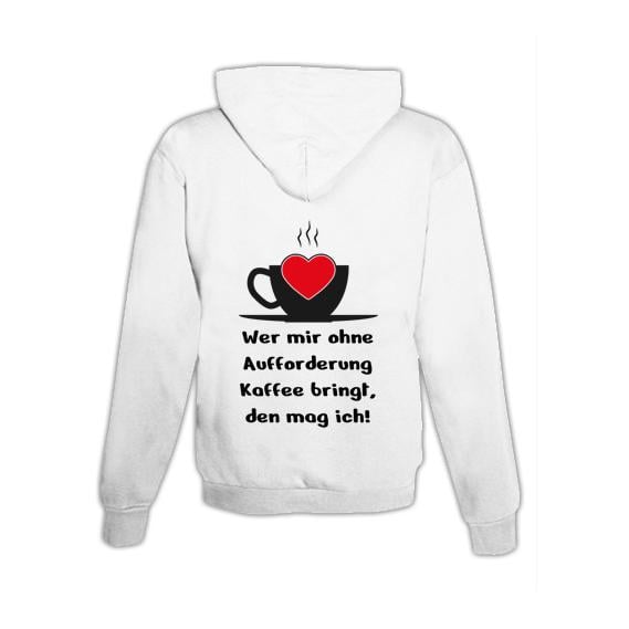 JoyLine Hoodie mit Zipper Kaffee Aufforderung Unisex Grösse: L, Farbe: Weiss von JoyLine