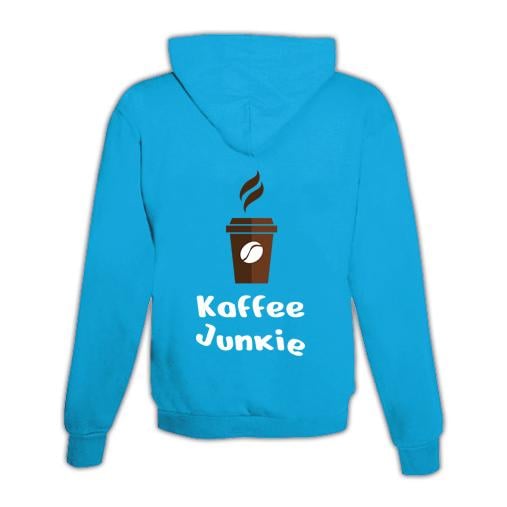 JoyLine Hoodie mit Zipper Kaffee Junkie Unisex Grösse: XL, Farbe: Hellblau/Türkis von JoyLine