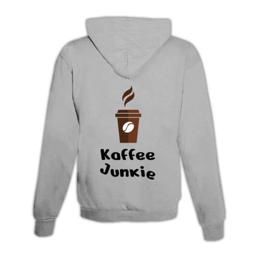 JoyLine Hoodie mit Zipper Kaffee Junkie Unisex Grösse: S, Farbe: Grau von JoyLine