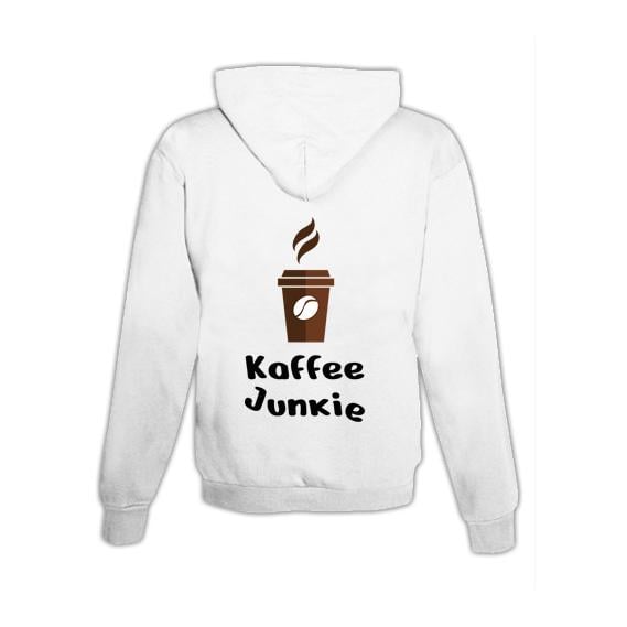 JoyLine Hoodie mit Zipper Kaffee Junkie Unisex Grösse: XXL, Farbe: Weiss von JoyLine