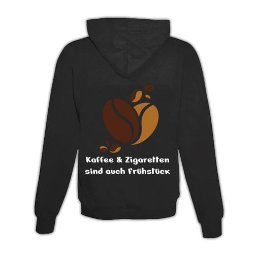 JoyLine Hoodie mit Zipper Kaffee & Zigaretten Unisex Grösse: L, Farbe: Schwarz von JoyLine